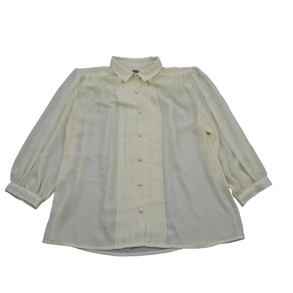 Mervyns Shirt Womens 14 Yellow Pleated Button Up Long Sleeve Collared Top